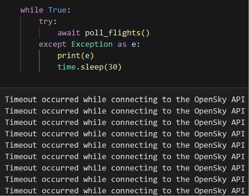 OpenSky API Timeout