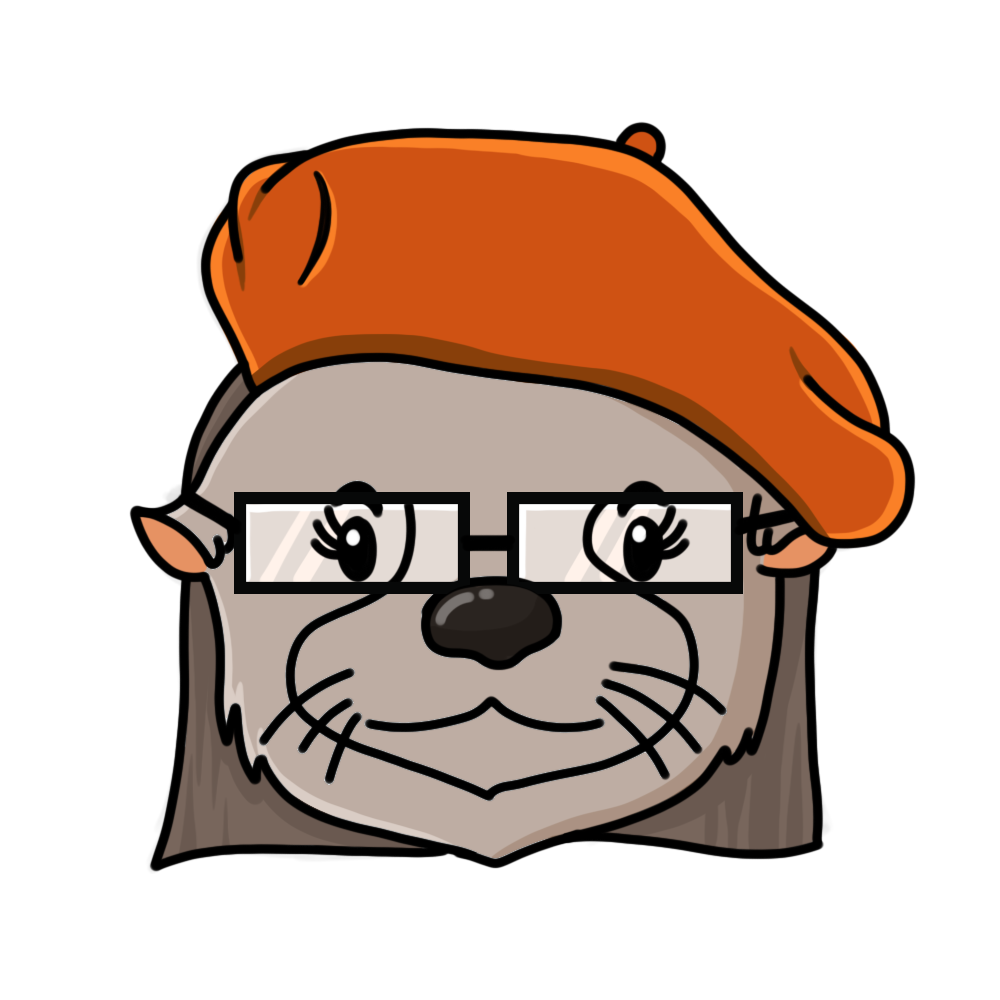 Otter software developer face wearing glasses and a beret